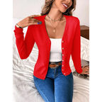 Gilet femme col V boutonné, coupe ajustée, dix coloris, rouge