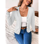 Gilet femme col V boutonné, coupe ajustée, dix coloris, blanc