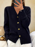 Gilet femme à boutons cœur dorés, coupe ajustée, du XS au 3XL, noir
