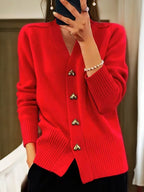 Gilet femme à boutons cœur dorés, coupe ajustée, du XS au 3XL, rouge