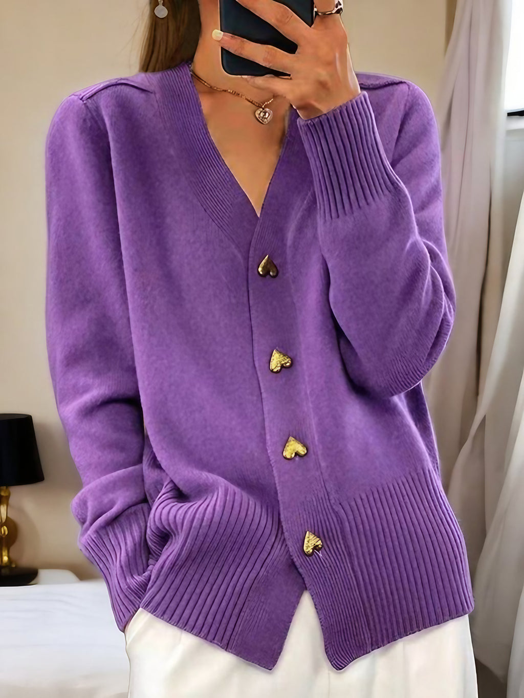 Gilet femme à boutons cœur dorés, coupe ajustée, du XS au 3XL, mauve