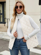 Gilet matelassé sans manches femme, poches zippées, du S au 2XL, blanc