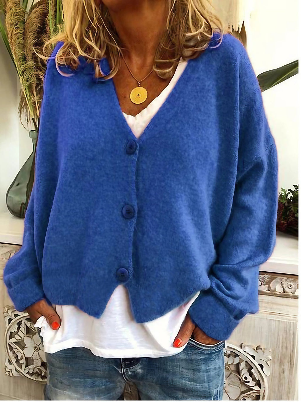 Gilet femme à col V, six coloris, du XS au 3XL, bleu 02