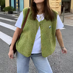 Gilet sans manches femme boutonné, col V, six coloris, vert