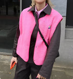 Gilet sans manches femme boutonné, col V, six coloris, rose