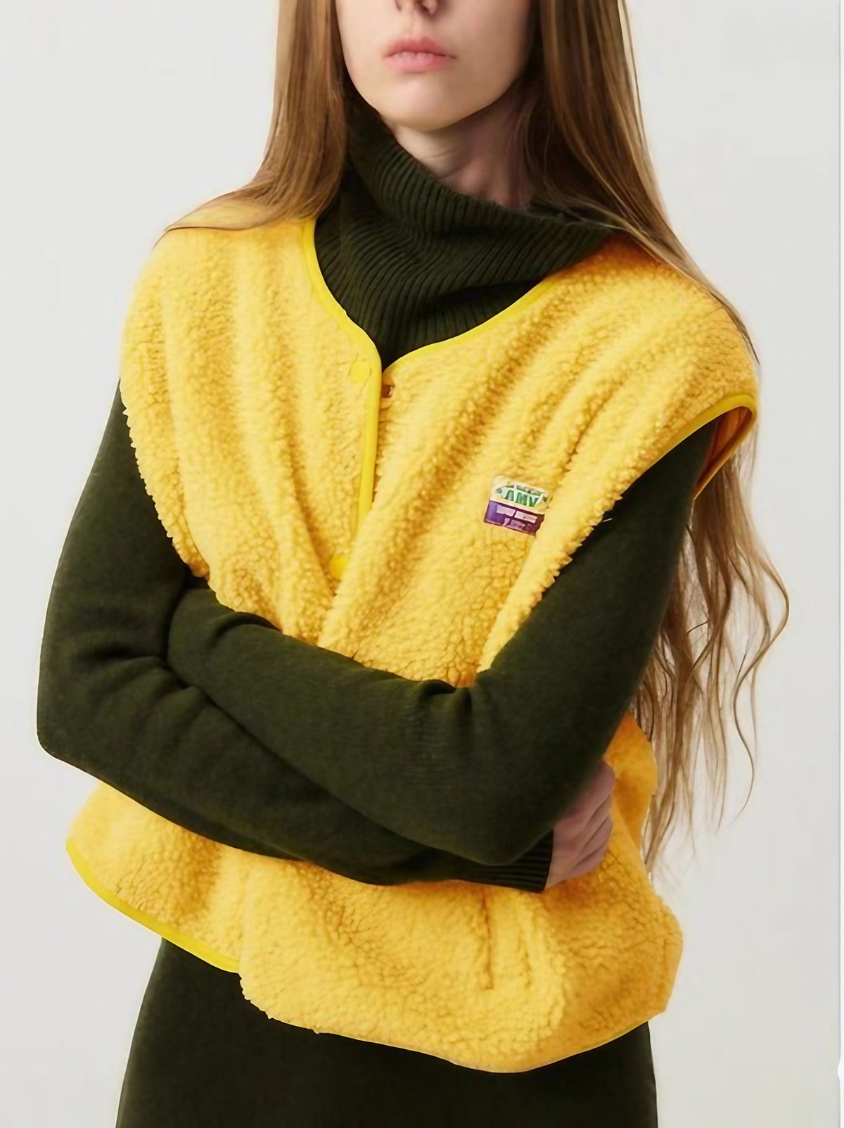 Gilet sans manches femme boutonné, col V, six coloris, jaune