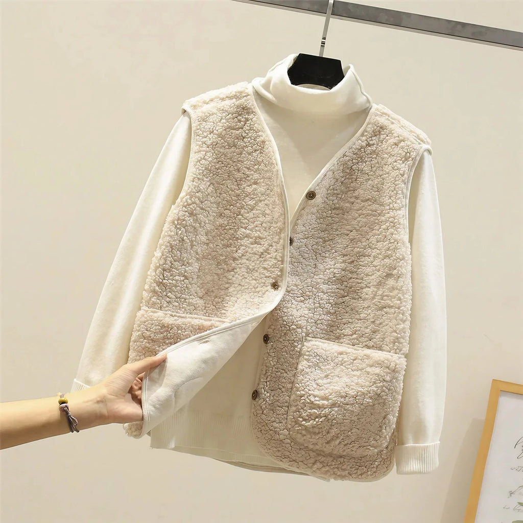 Gilet sans manches femme chaud, trois coloris, du XS au 3XL, beige
