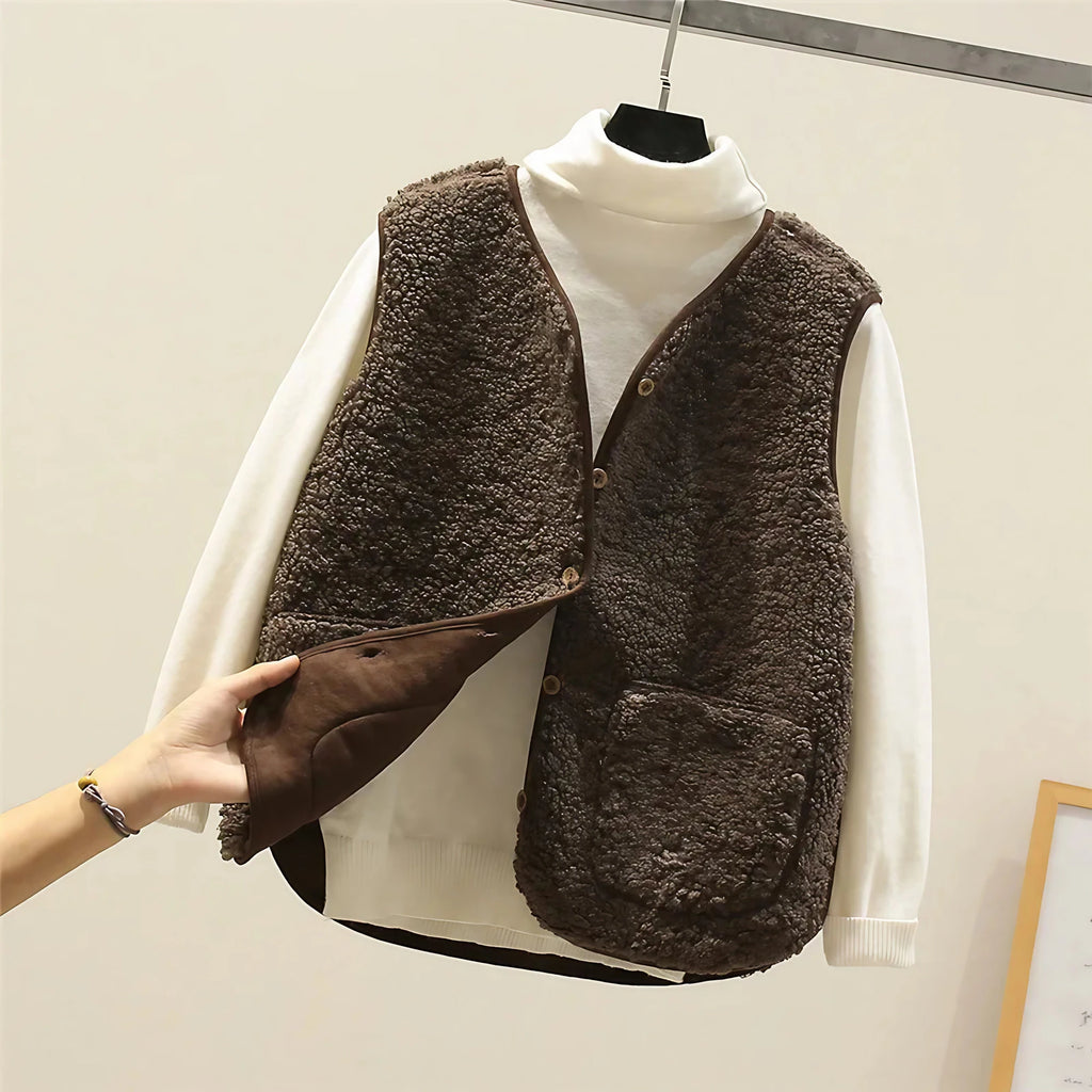 Gilet sans manches femme chaud, trois coloris, du XS au 3XL, marron