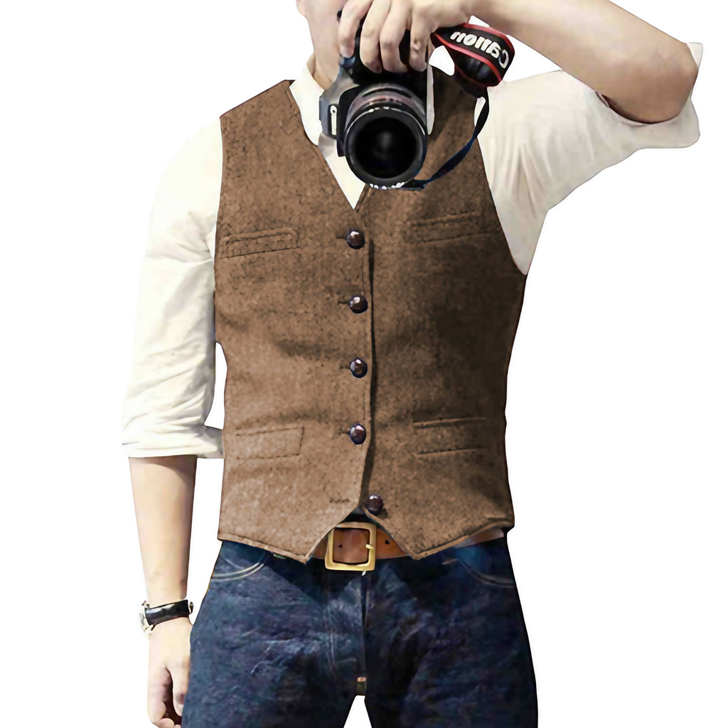 Gilet homme sans manches coupe ajustée, sept coloris, brun
