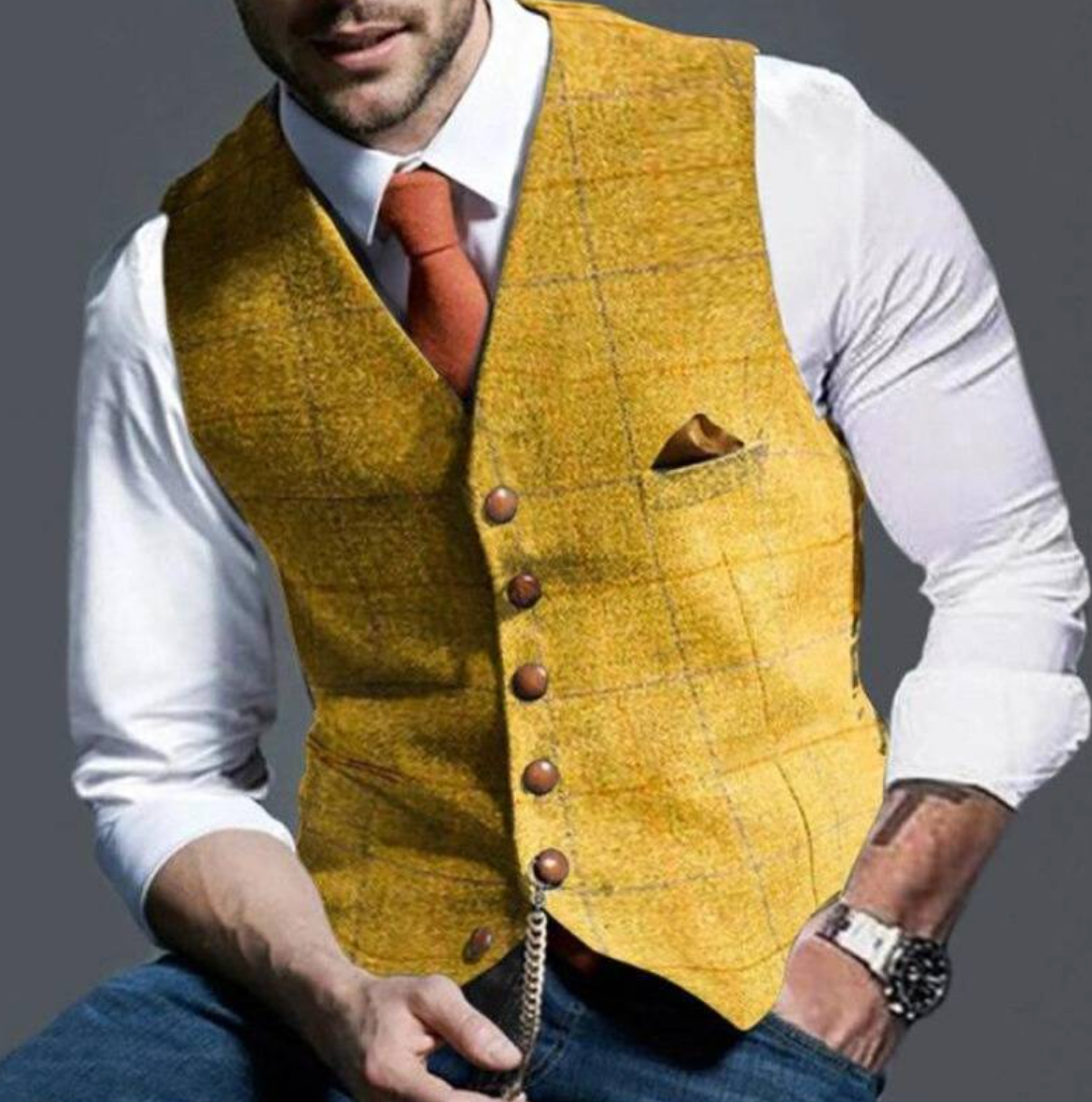 Gilet homme sans manches à col montant et boutons, huit coloris, jaune