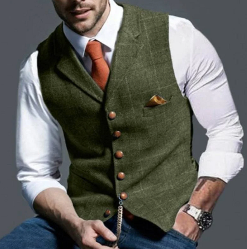 Gilet homme sans manches à col montant et boutons, huit coloris, vert olive