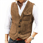 Gilet sans manches homme boutonné, coupe ajustée, marron