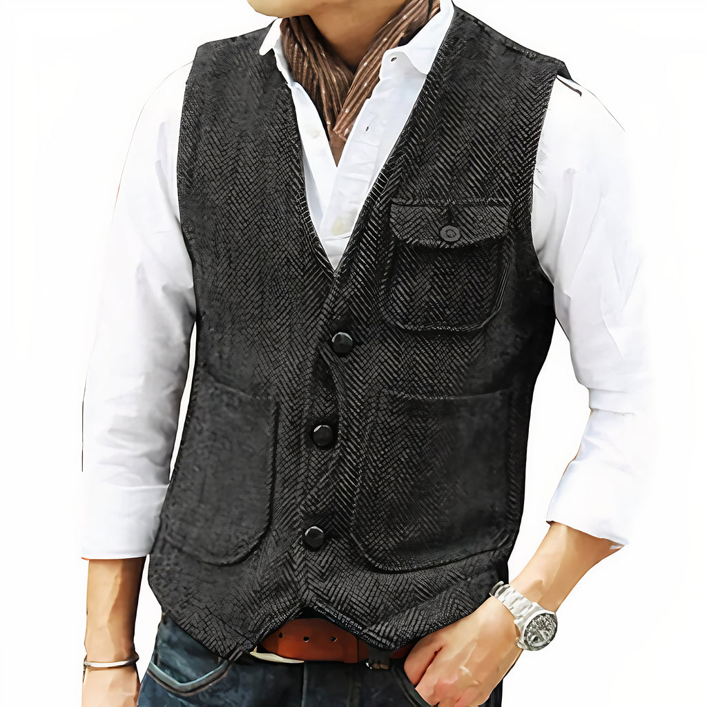 Gilet sans manches homme boutonné, coupe ajustée, noir