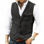 Gilet sans manches homme boutonné, coupe ajustée, noir