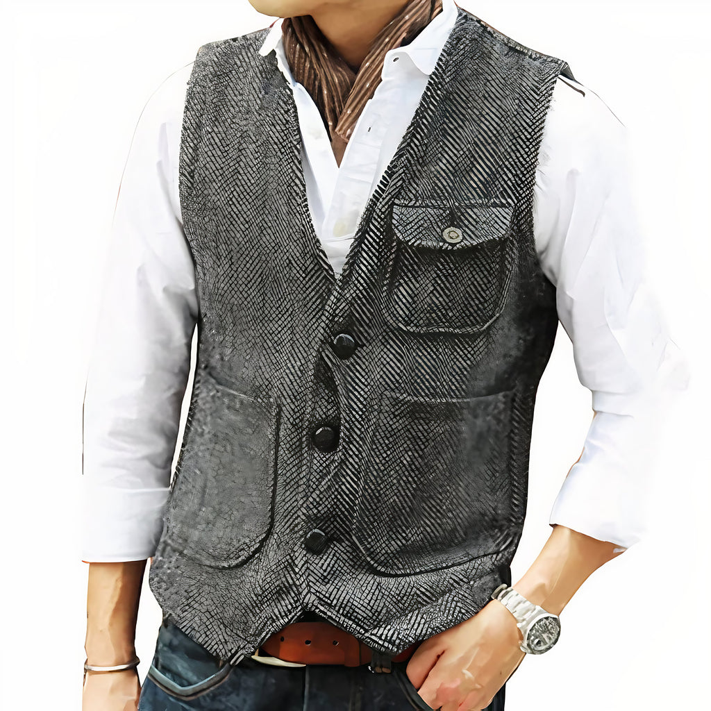 Gilet sans manches homme boutonné, coupe ajustée, gris foncé