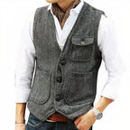 Gilet sans manches homme boutonné, coupe ajustée, gris foncé