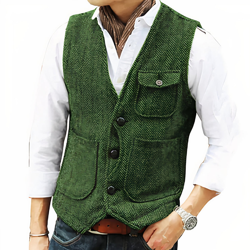 Gilet sans manches homme boutonné, coupe ajustée, vert