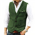 Gilet sans manches homme boutonné, coupe ajustée, vert