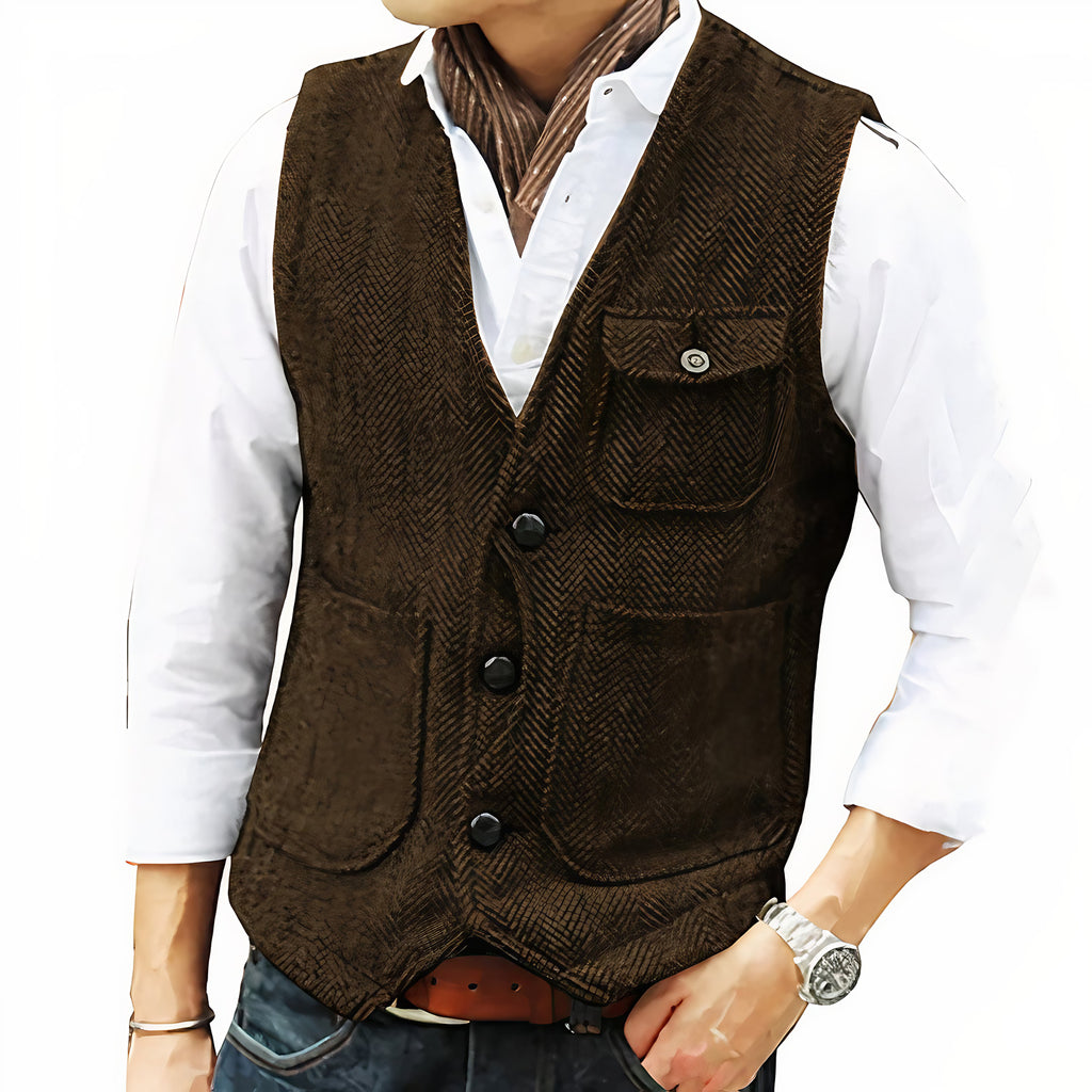 Gilet sans manches homme boutonné, coupe ajustée, café