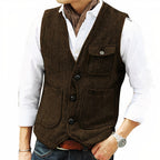Gilet sans manches homme boutonné, coupe ajustée, café