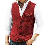 Gilet sans manches homme boutonné, coupe ajustée, rouge