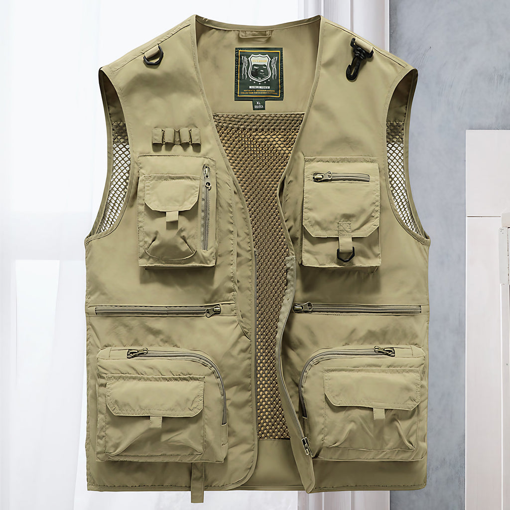 Gilet sans manches homme multipoches, nylon et polyester, du S au 5XL, kaki