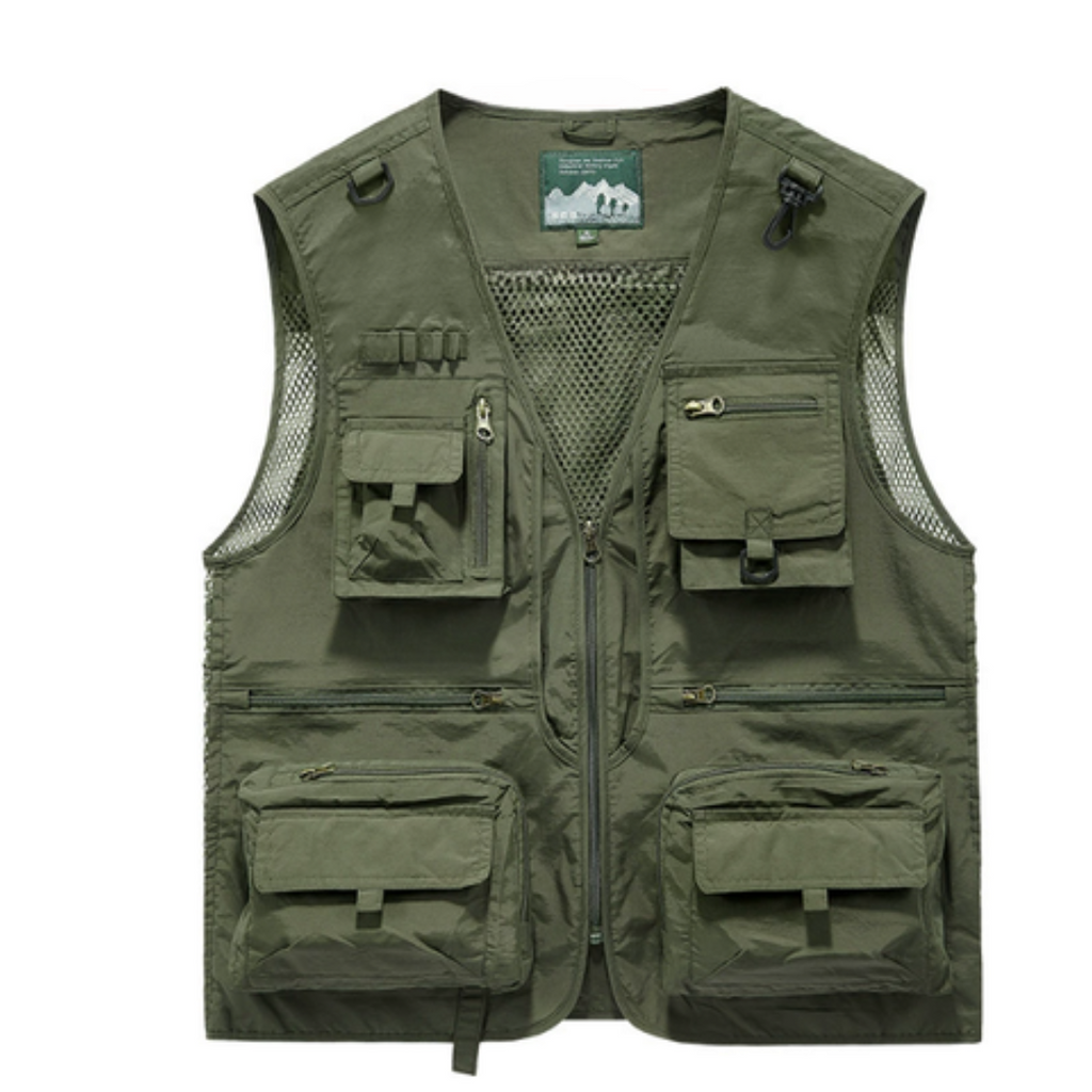 Gilet sans manches homme multipoches, nylon et polyester, du S au 5XL, vert armée