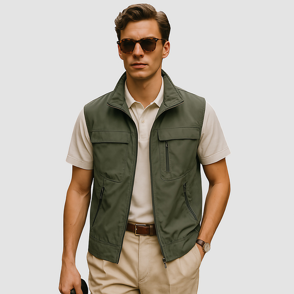 Veste légère homme zippée pour l'été, protection UV, vert armée