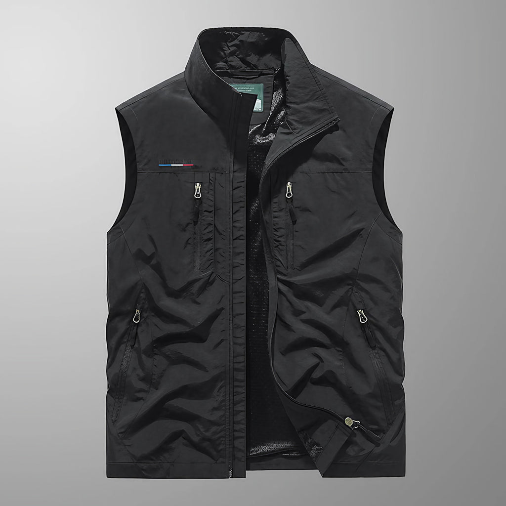 Gilet sans manches homme multipoches, pêche et randonnée, noir