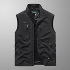 Gilet sans manches homme multipoches, pêche et randonnée, noir