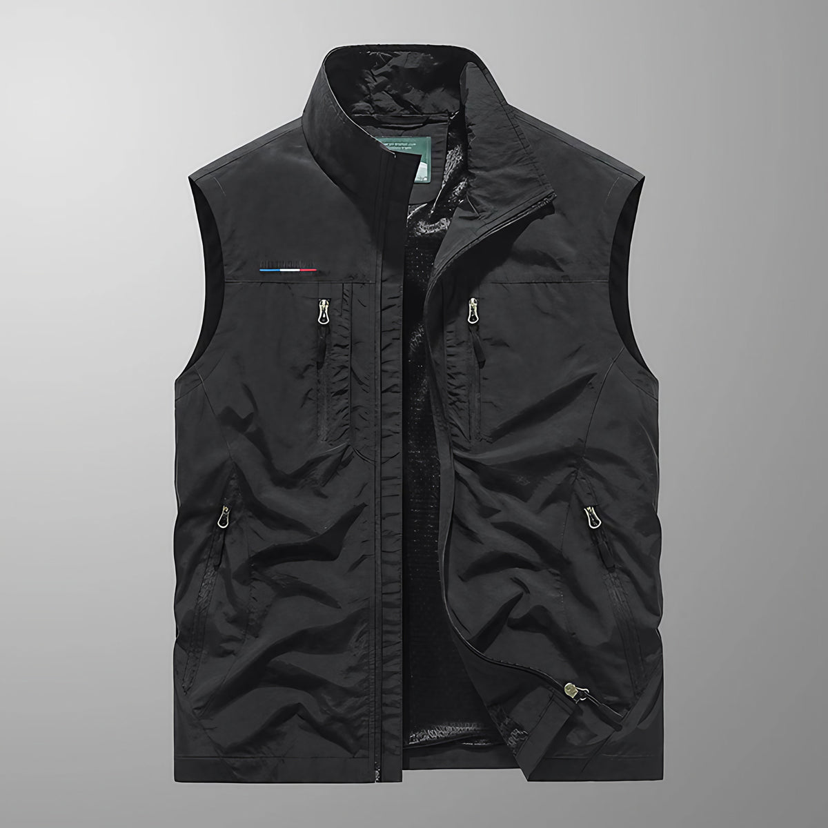 Gilet sans manches homme multipoches, pêche et randonnée, noir