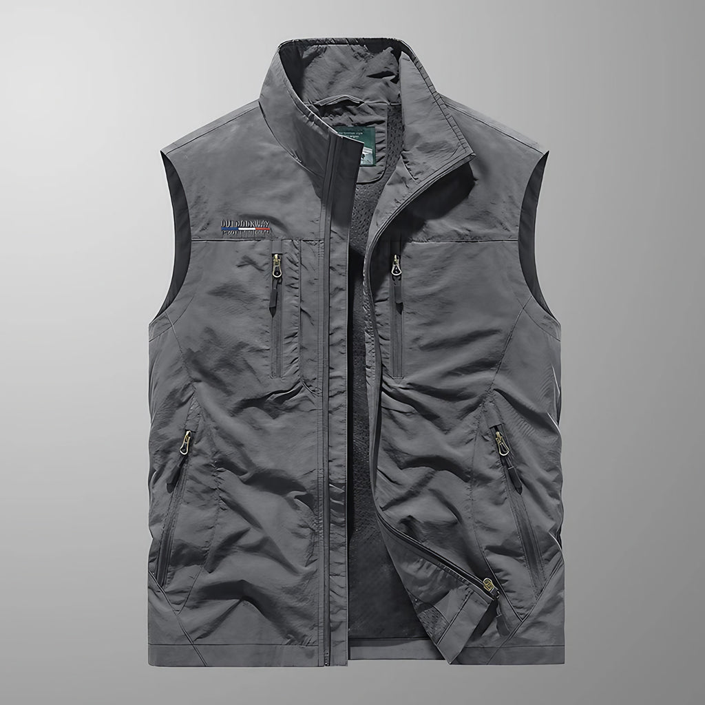 Gilet sans manches homme multipoches, pêche et randonnée, gris