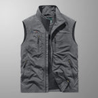 Gilet sans manches homme multipoches, pêche et randonnée, gris