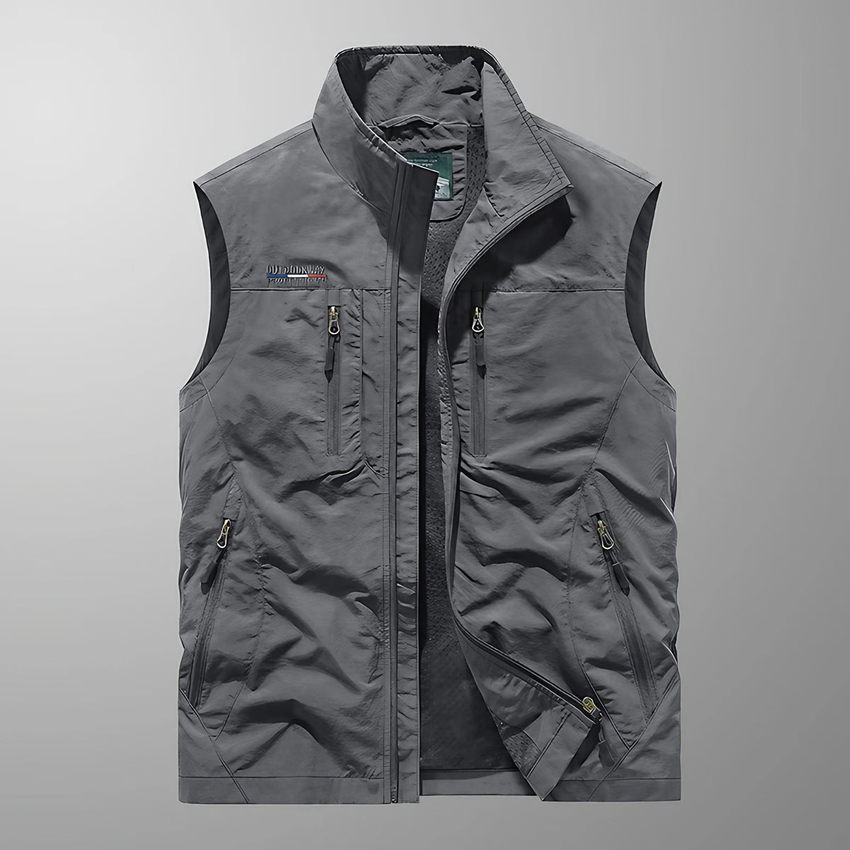 Gilet sans manches homme multipoches, pêche et randonnée, gris
