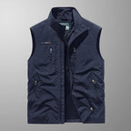 Gilet sans manches homme multipoches, pêche et randonnée, bleu foncé