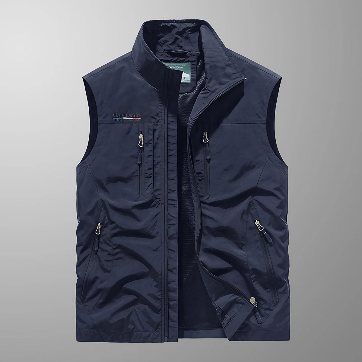 Gilet sans manches homme multipoches, pêche et randonnée, bleu foncé