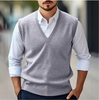 Gilet homme sans manches à col V, coupe ajustée, gris