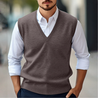 Gilet homme sans manches à col V, coupe ajustée, marron
