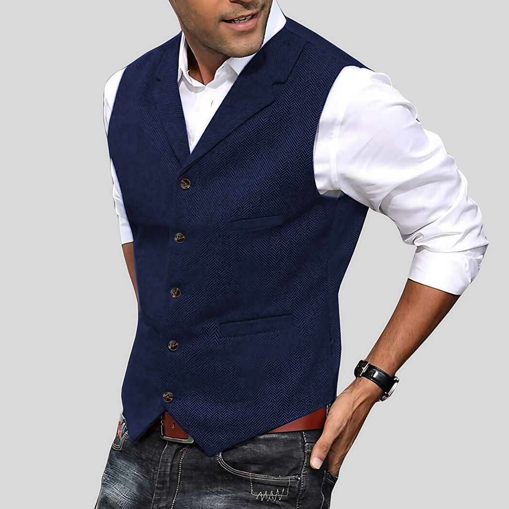 Gilet de costume homme sans manches en tweed, dix coloris, bleu vif