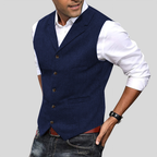 Gilet de costume homme sans manches en tweed, dix coloris, bleu vif