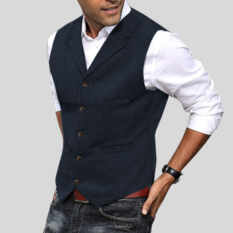 Gilet de costume homme sans manches en tweed, dix coloris, bleu