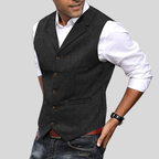 Gilet de costume homme sans manches en tweed, dix coloris, noir