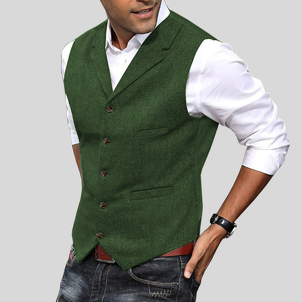 Gilet de costume homme sans manches en tweed, dix coloris, vert