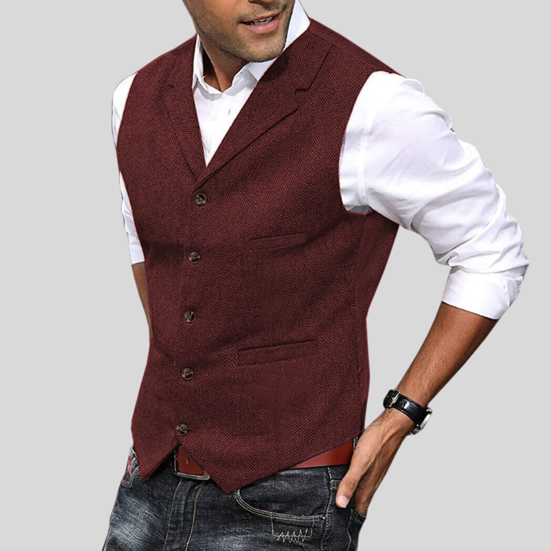 Gilet de costume homme sans manches en tweed, dix coloris, bordeaux