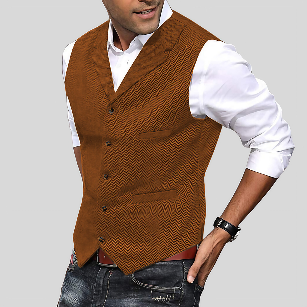 Gilet de costume homme sans manches en tweed, dix coloris, orange