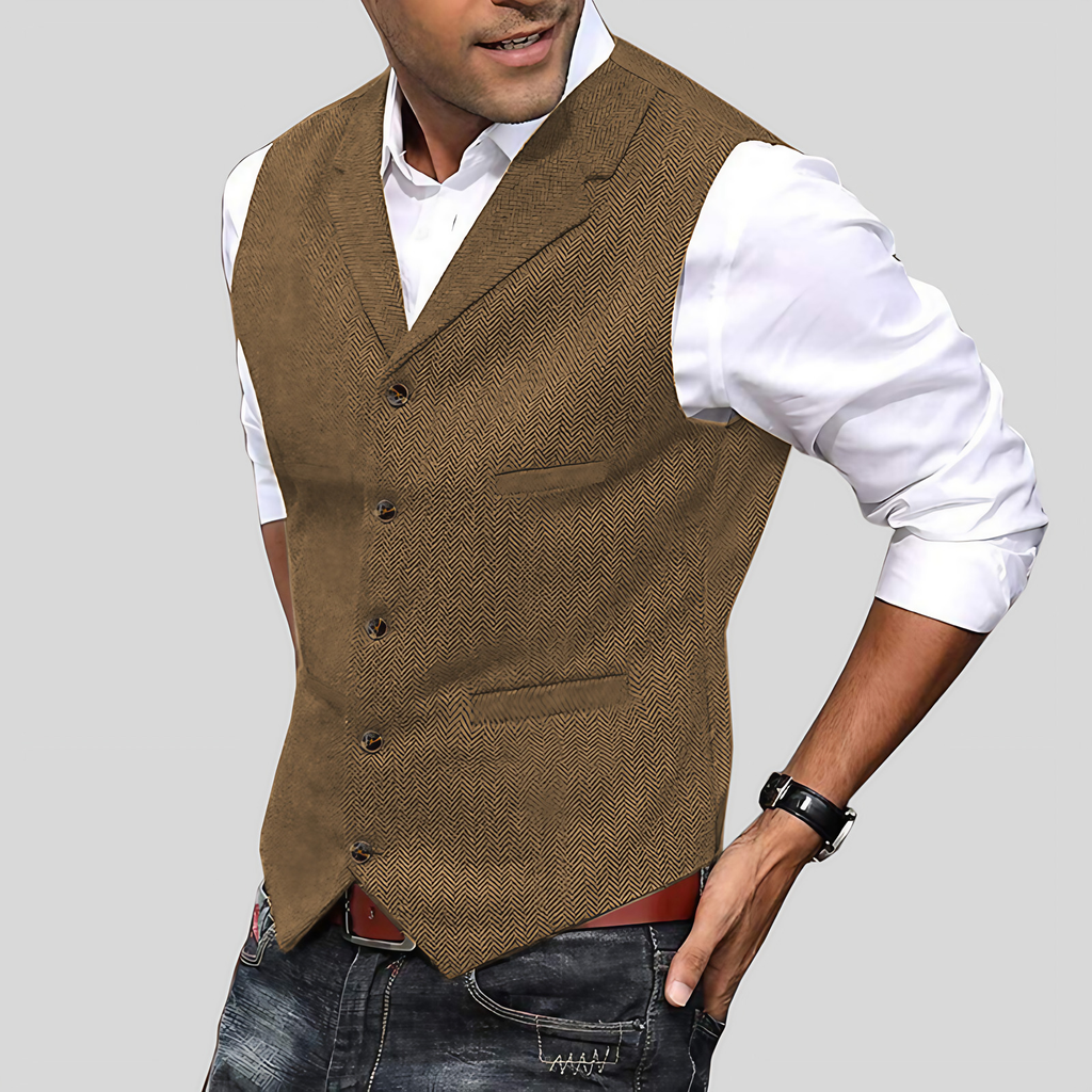 Gilet de costume homme sans manches en tweed, dix coloris, marron