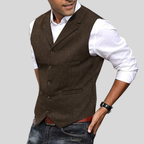 Gilet de costume homme sans manches en tweed, dix coloris, marron café