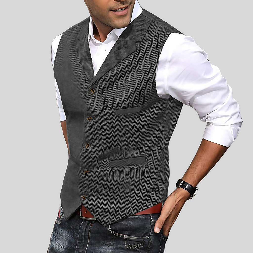 Gilet de costume homme sans manches en tweed, dix coloris, gris