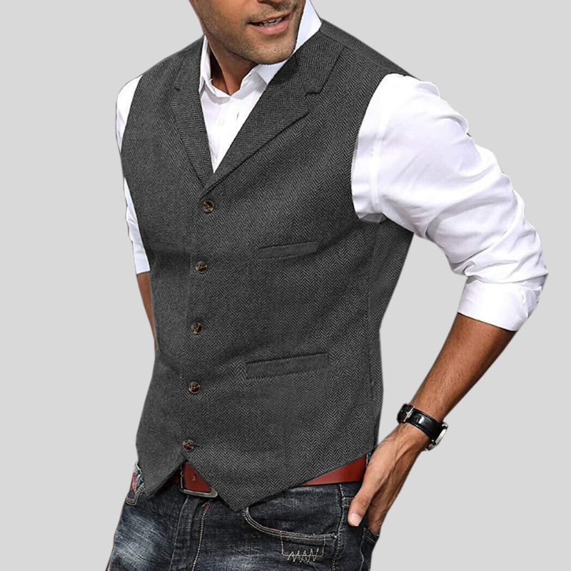 Gilet de costume homme sans manches en tweed, dix coloris, gris