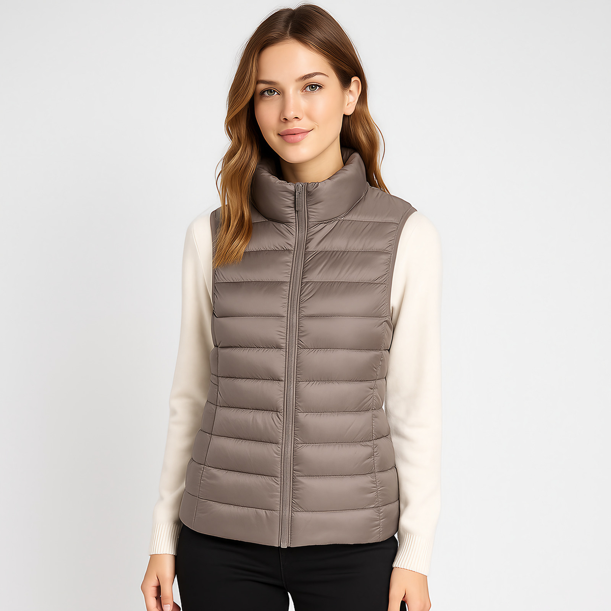 Gilet matelassé léger femme à col montant, treize coloris, champagne
